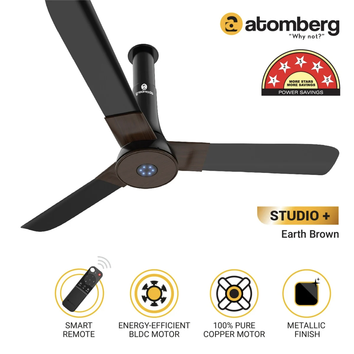 Atomberg Studio + Ceiling Fan 1200mm Earth Brown