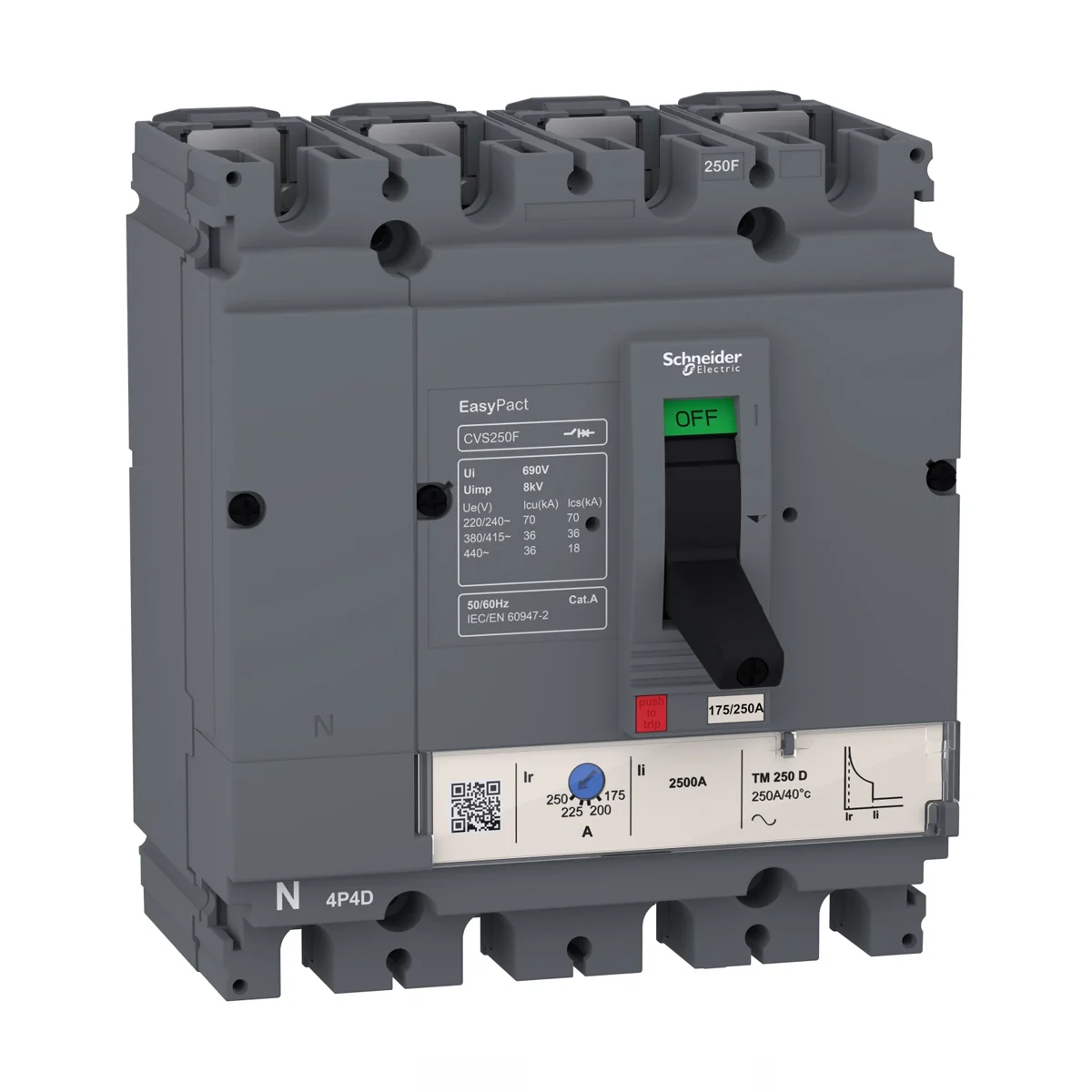 Schneider EasyPact CVS MCCB 250A 4P 36kA LV525343 - ElectricBasket
