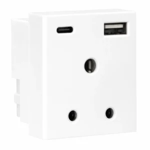 Havells Apogee 3Pin Socket With USB 1C 1A White