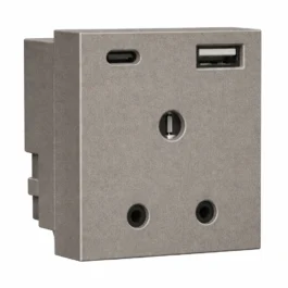 Havells Apogee 3Pin Socket With USB 1C 1A Grey
