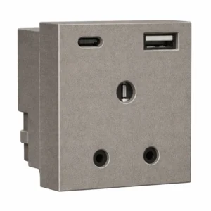 Havells Apogee 3Pin Socket With USB 1C 1A Grey