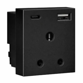 Havells Apogee 3Pin Socket With USB 1C 1A Black