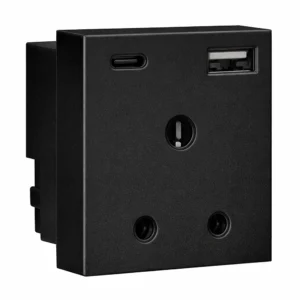 Havells Apogee 3Pin Socket With USB 1C 1A Black